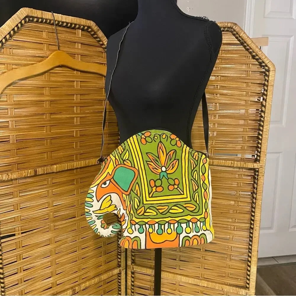 Colorful Elephant Abstract Shoulder Bag made in India Boho novelty festival